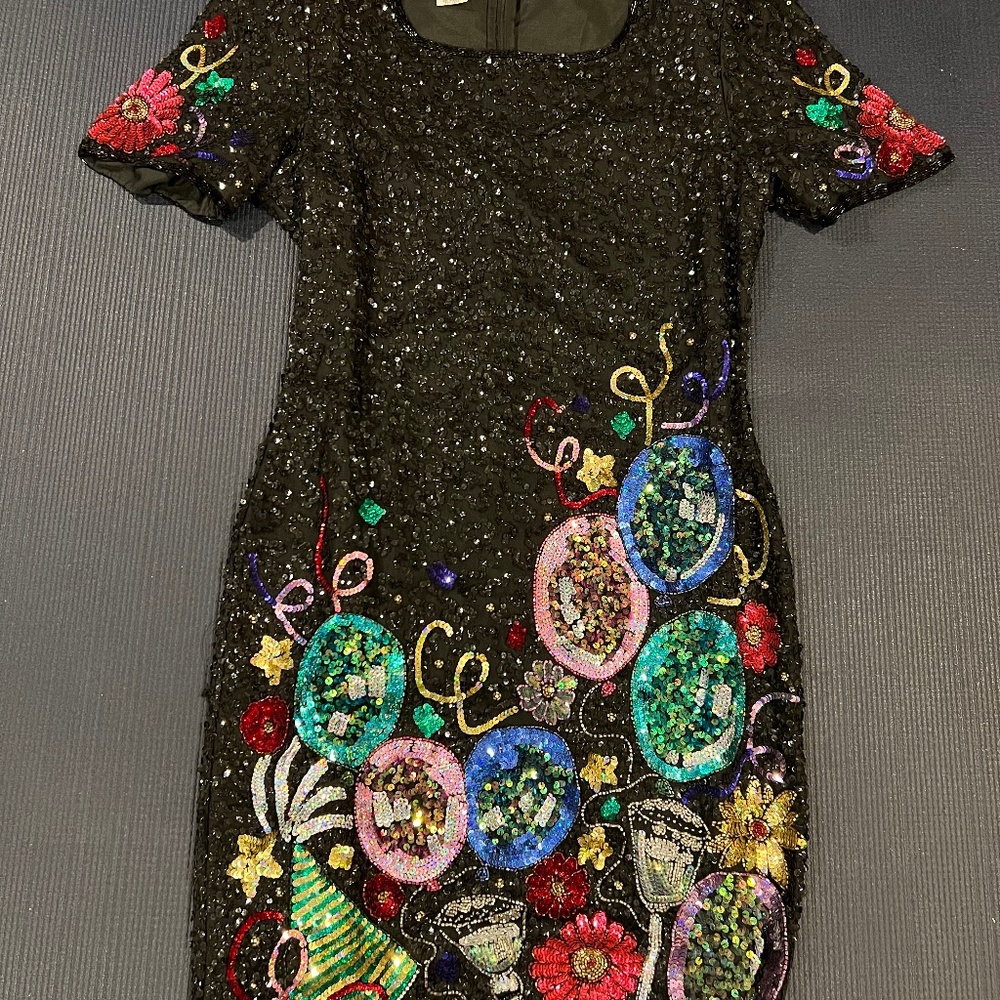 Embroidered Black Sequin Dress